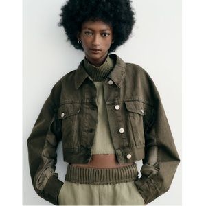 Zara Tonal Fabric Front Button Combination Cropped Jacket Sz:S